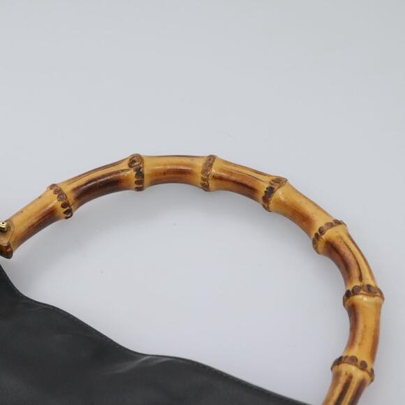 GUCCI Bamboo Hand Bag Leather Black Gold 001 1781 001 1781 - Picture 8 of 16
